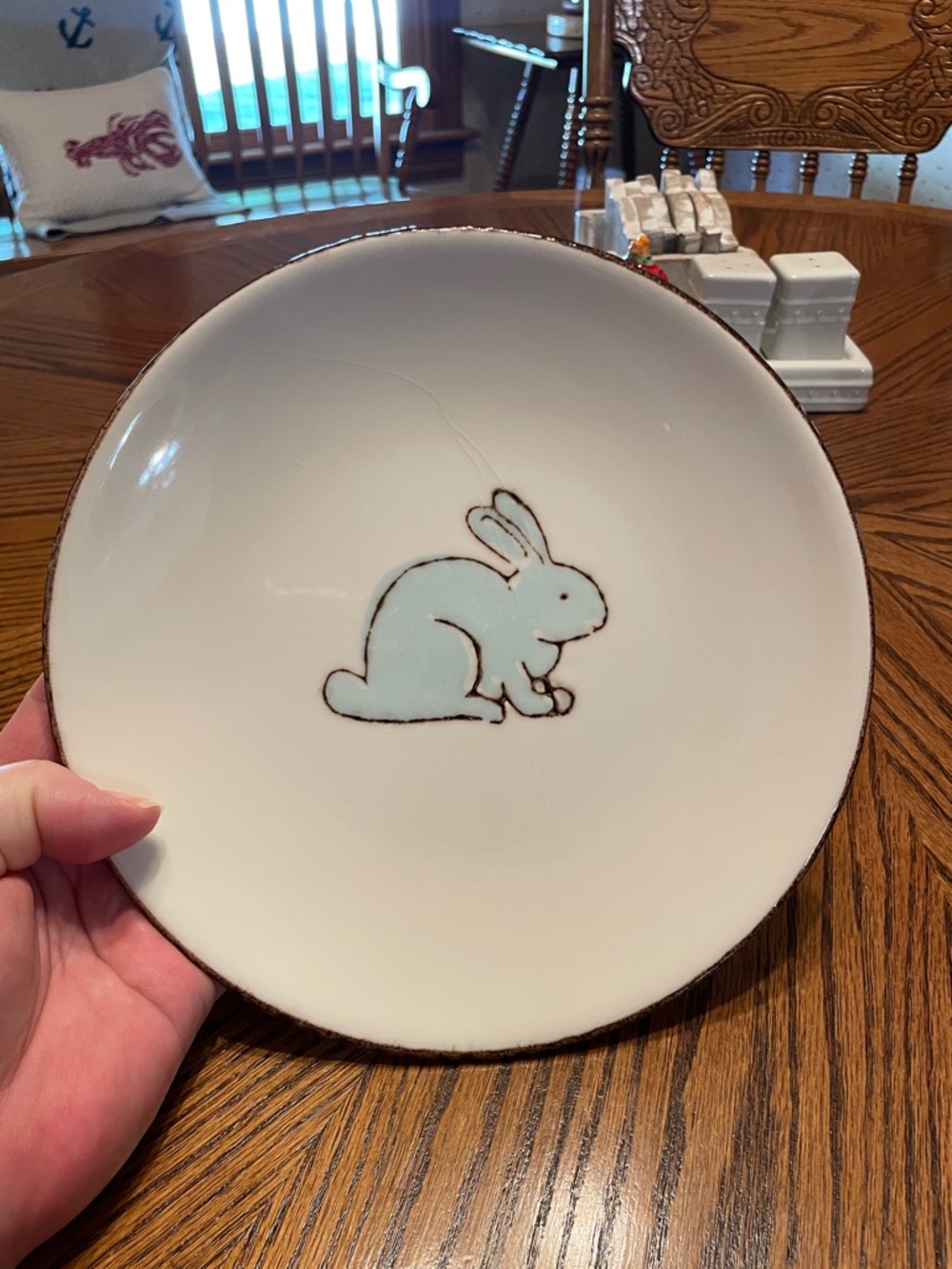 Blue Rabbit Ceramic Luncheon Plate 8.5" Rustic Farmhouse Style